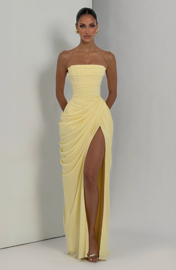 Long Draped Strapless Evening Dress for Women