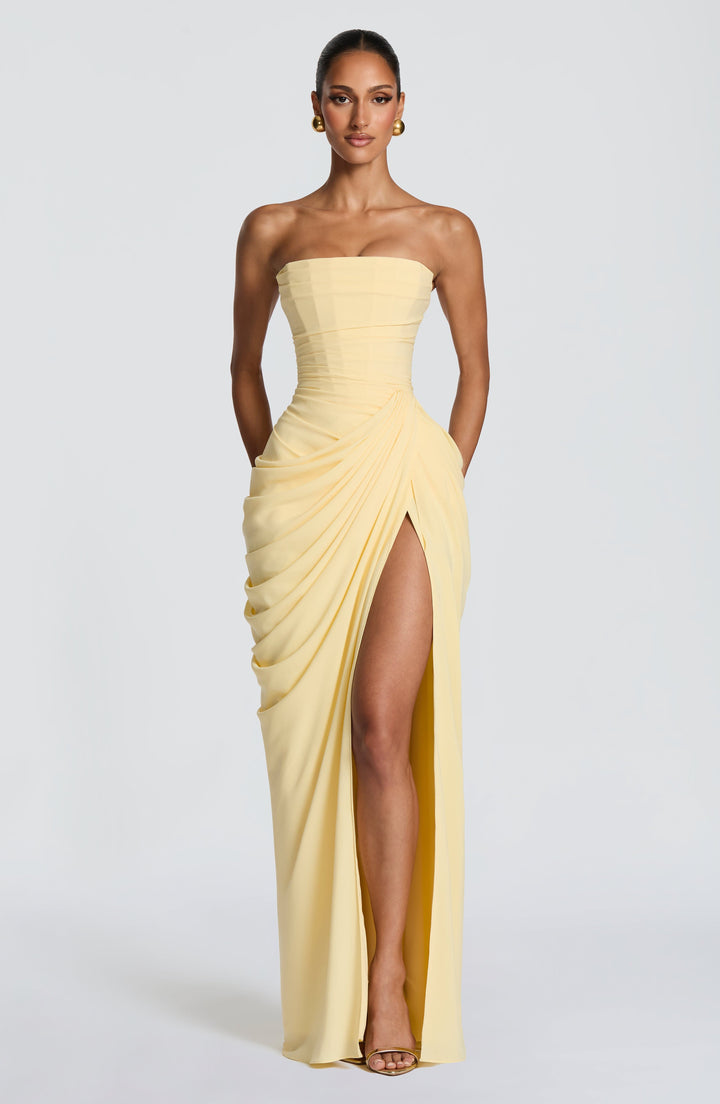 Long Draped Strapless Evening Dress for Women