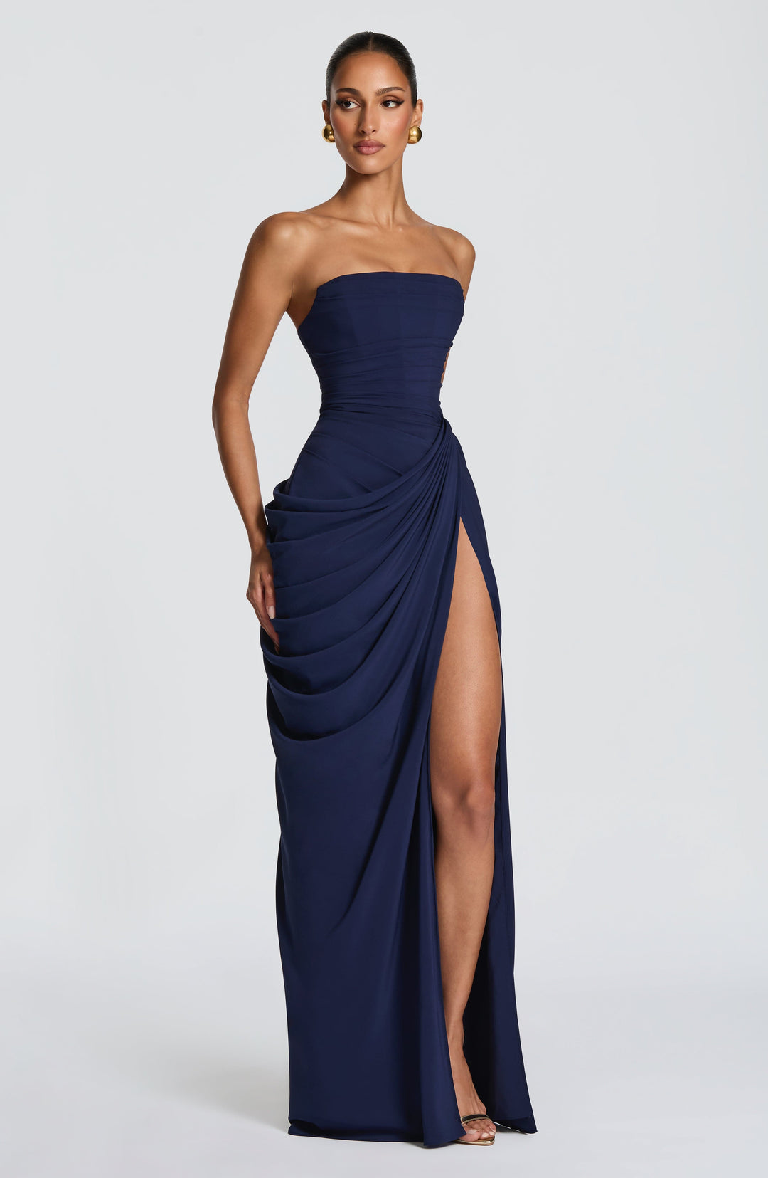 Long Draped Strapless Evening Dress for Women
