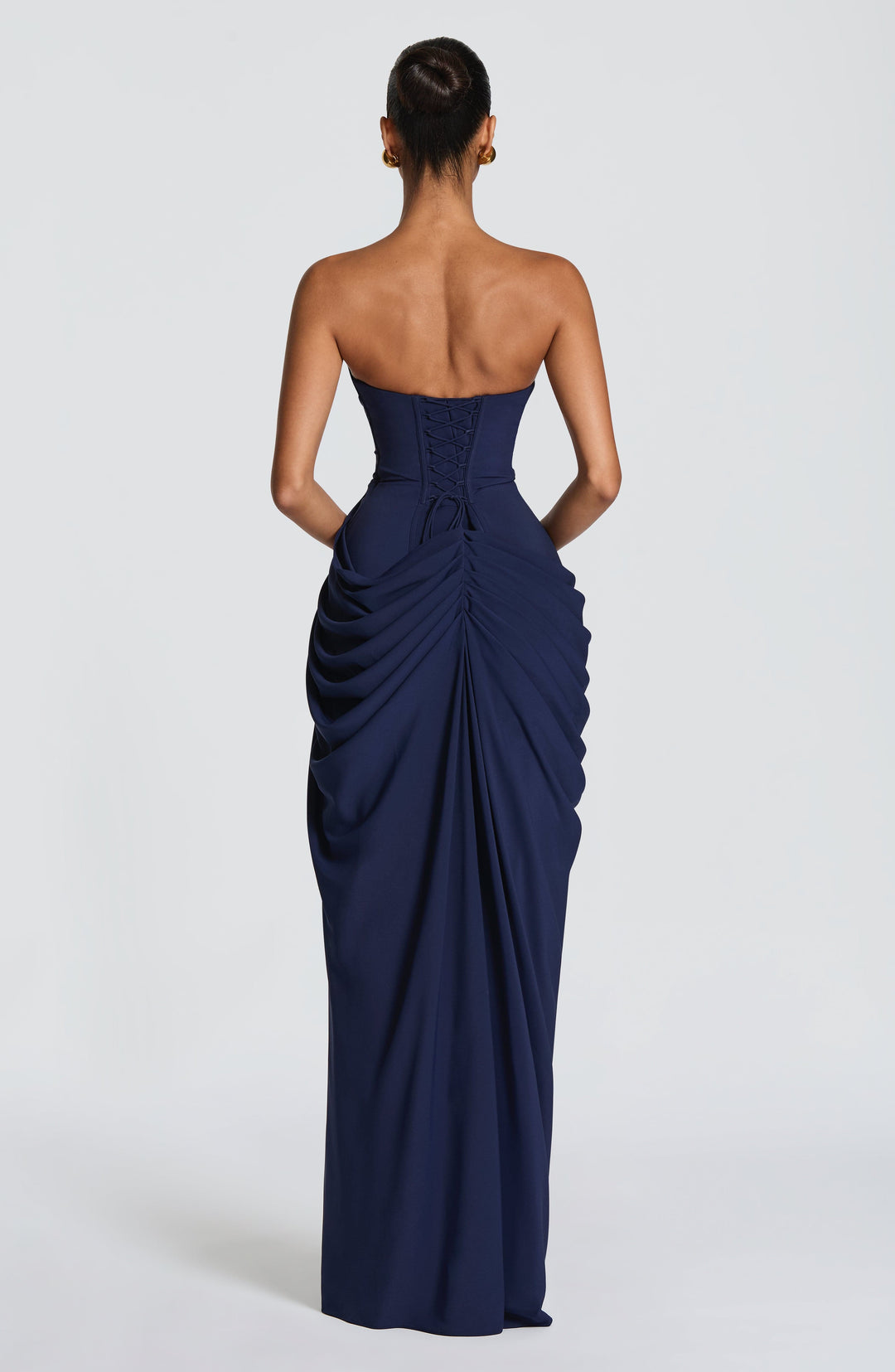 Long Draped Strapless Evening Dress for Women