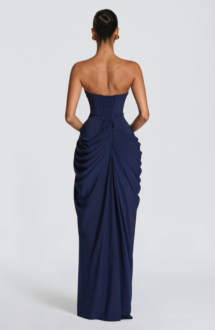 Long Draped Strapless Evening Dress for Women