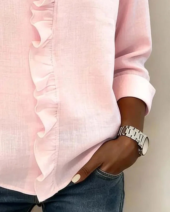 Blouse femme col V volants manches longues