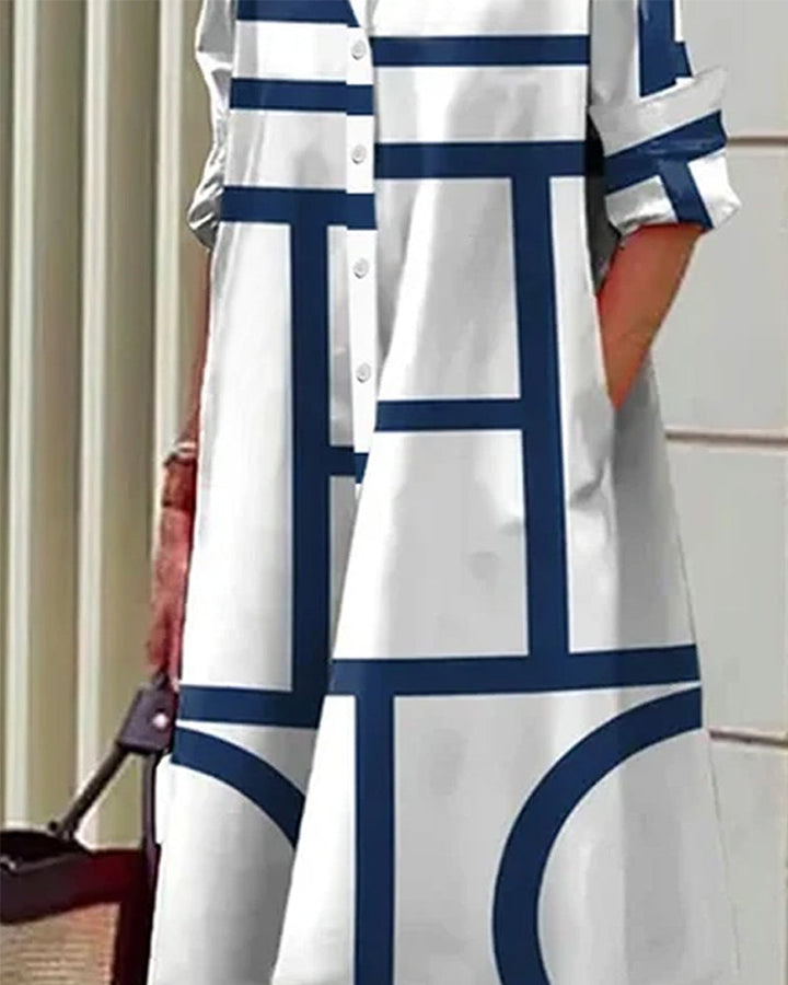 Robe Chemise à Motif Géométrique et Col Pour Femme