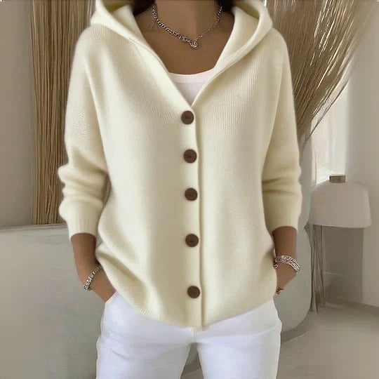 Cardigan Élégant Femme à Capuche et Boutons