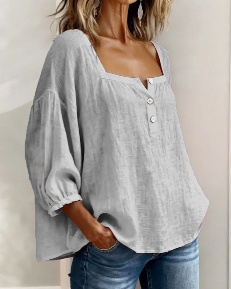 Blusa donna con scollo quadrato e maniche a sbuffo