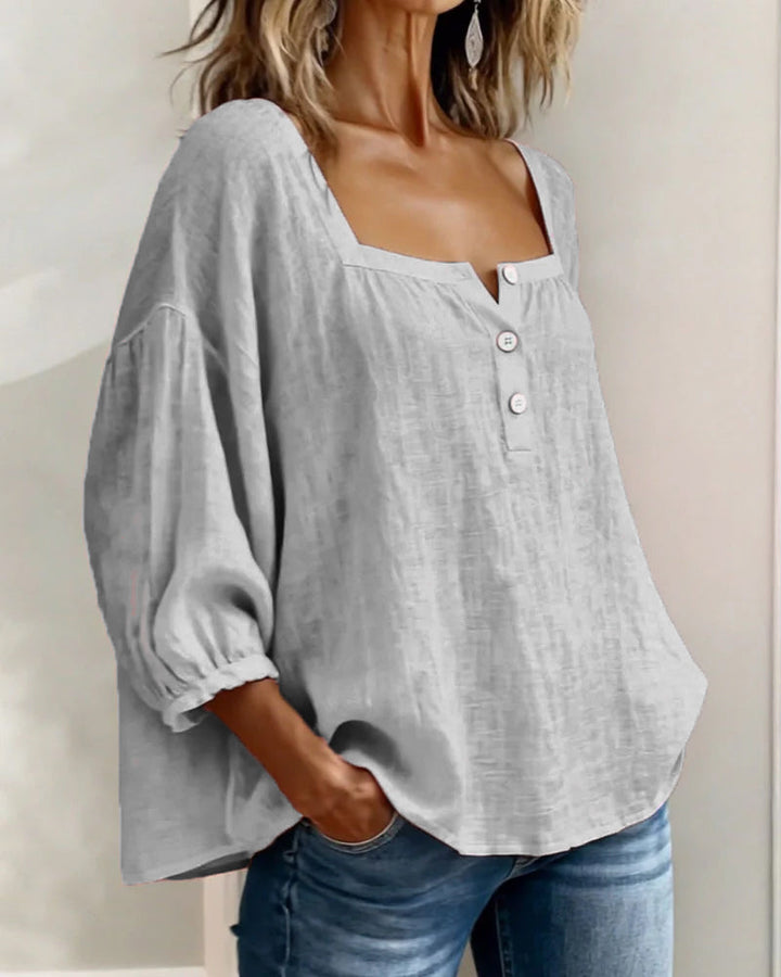 Blusa donna con scollo quadrato e maniche a sbuffo
