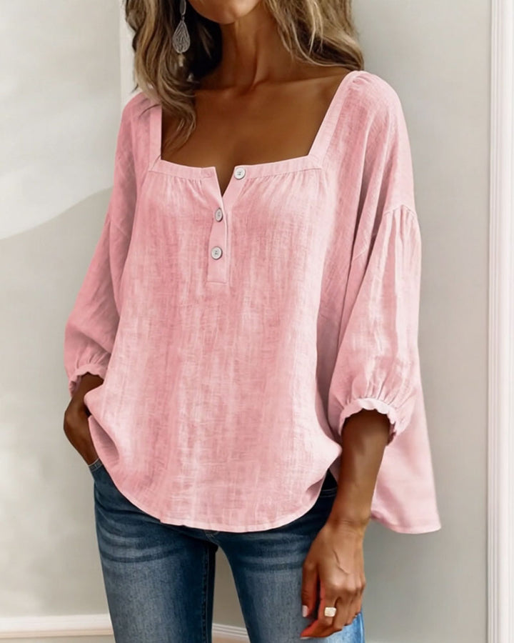 Blusa donna con scollo quadrato e maniche a sbuffo