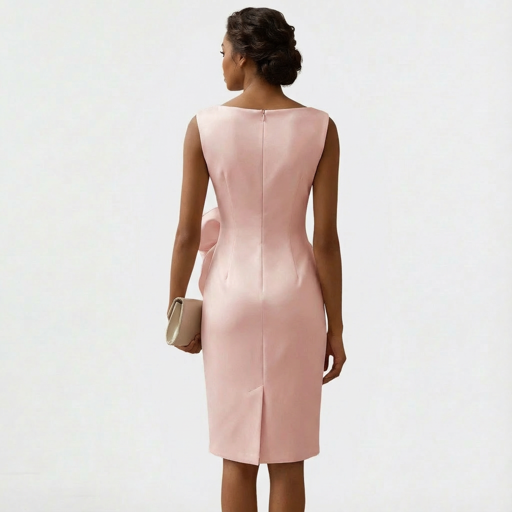 Elegantní midi dámské šaty s mašlí vpředu