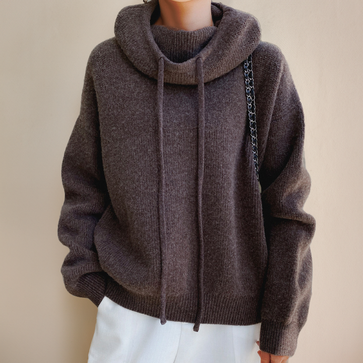 Jersey de mujer con capucha, de punto y cuello alto