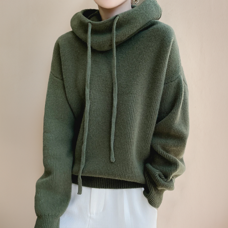 Jersey de mujer con capucha, de punto y cuello alto