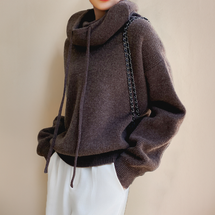 Jersey de mujer con capucha, de punto y cuello alto
