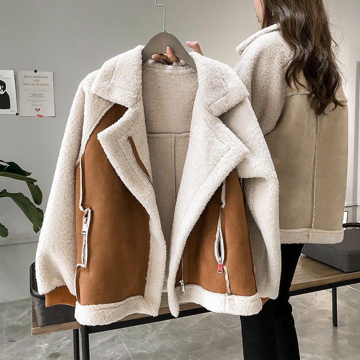 Veste Femme Doublée en Fausse Fourrure Col à Revers