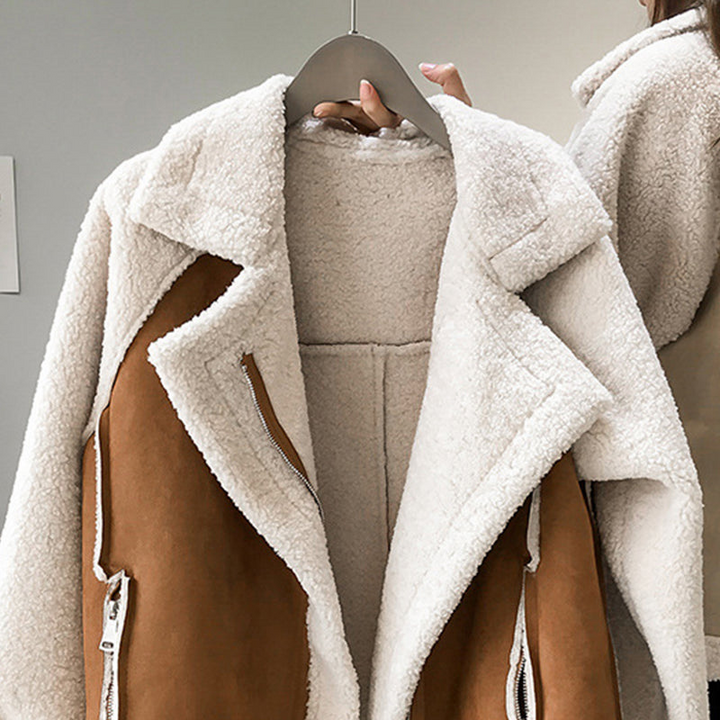 Veste Femme Doublée en Fausse Fourrure Col à Revers