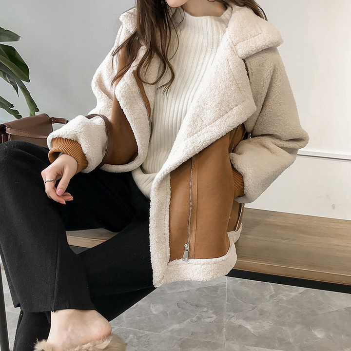 Veste Femme Doublée en Fausse Fourrure Col à Revers