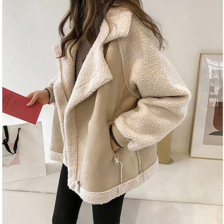 Veste Femme Doublée en Fausse Fourrure Col à Revers