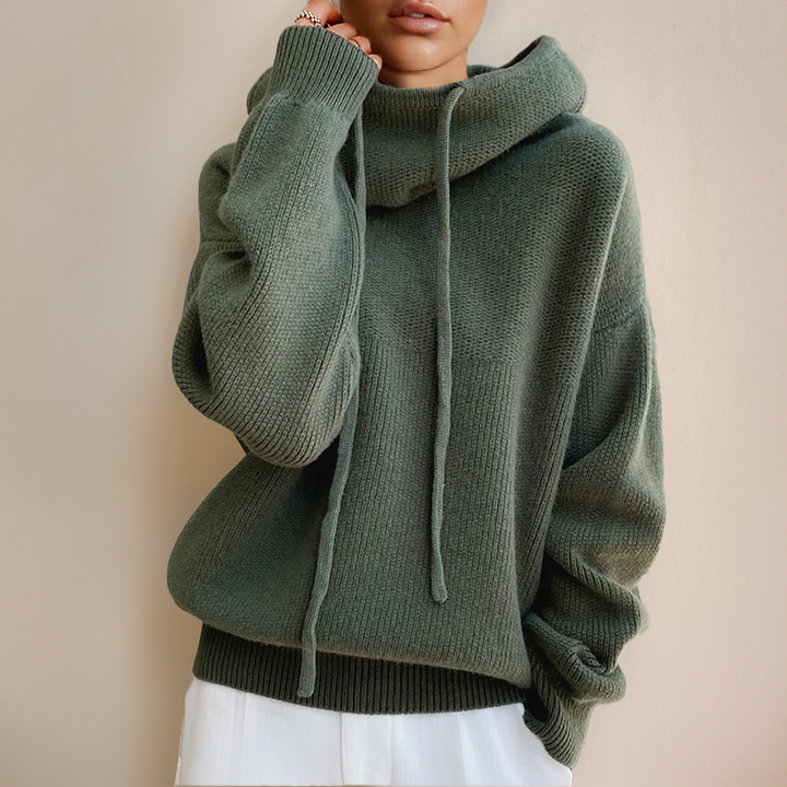 Jersey de mujer con capucha, de punto y cuello alto