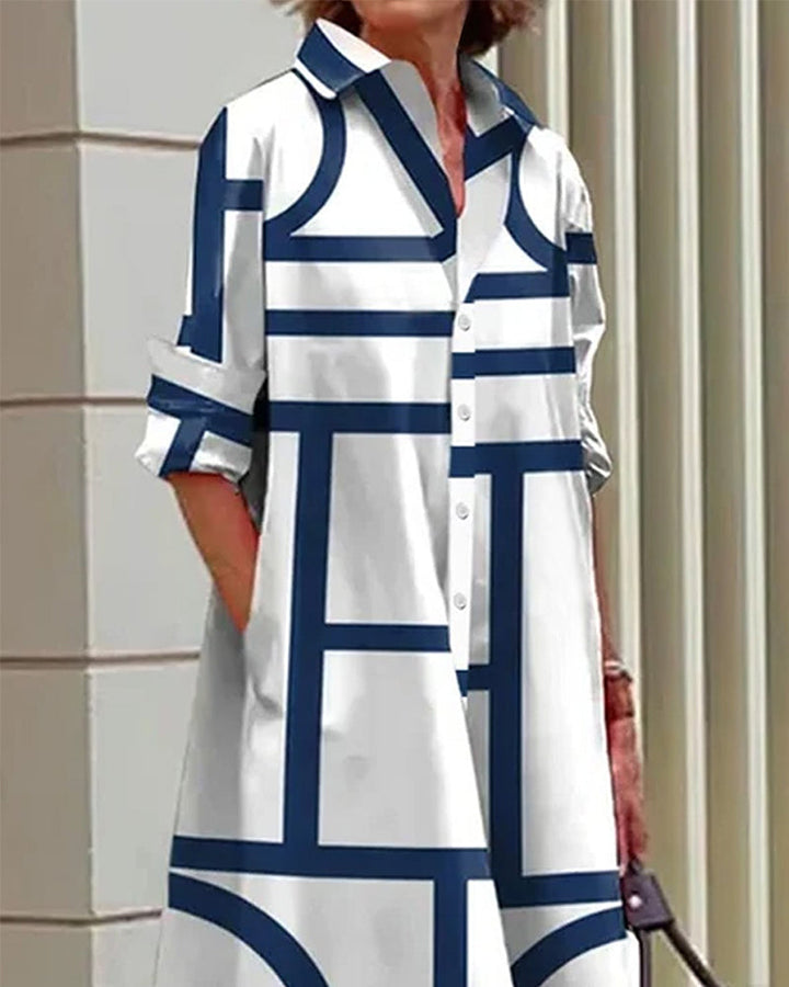 Robe Chemise à Motif Géométrique et Col Pour Femme