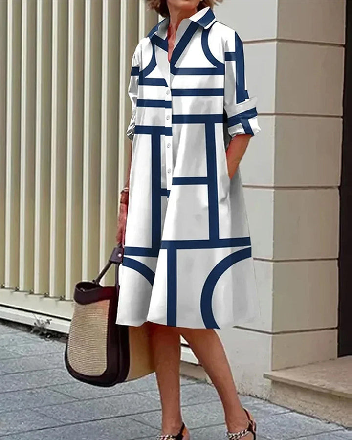 Robe Chemise à Motif Géométrique et Col Pour Femme