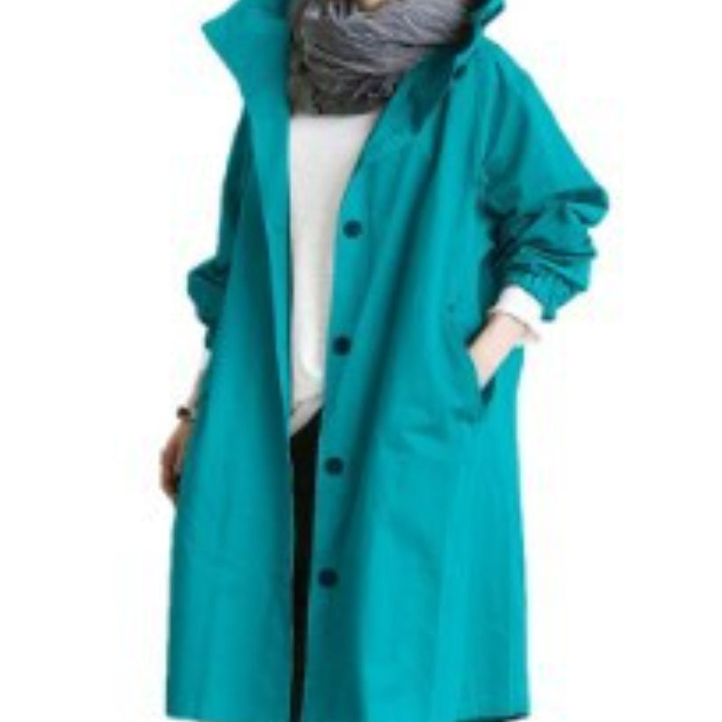 Trench-coat femme long à capuche et fermeture boutonnée