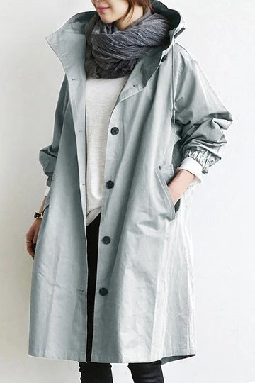 Trench-coat femme long à capuche et fermeture boutonnée