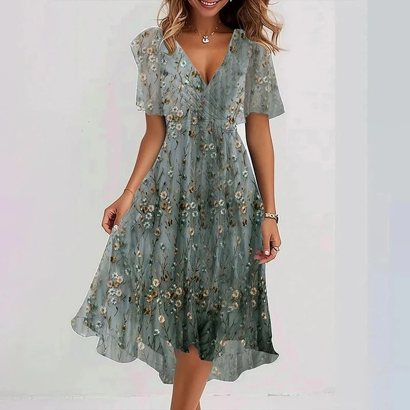 Robe Midi Fleurie Femme à Col V