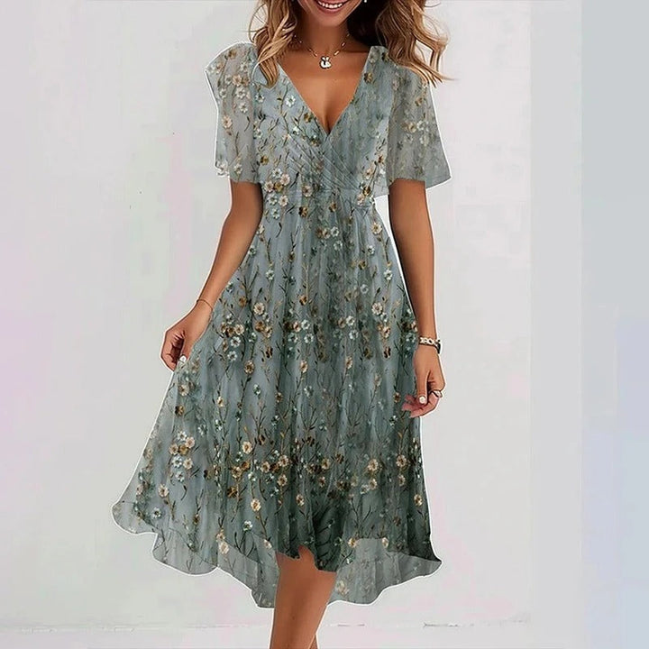 Robe Midi Fleurie Femme à Col V