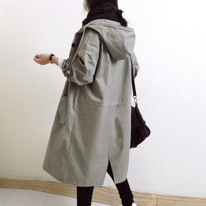 Trench-coat femme long à capuche et fermeture boutonnée
