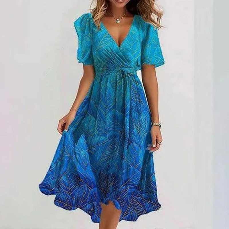 Robe Midi Fleurie Femme à Col V