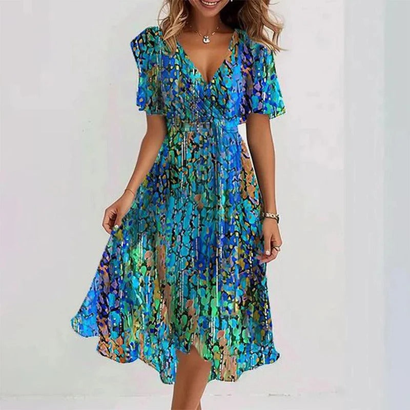 Robe Midi Fleurie Femme à Col V