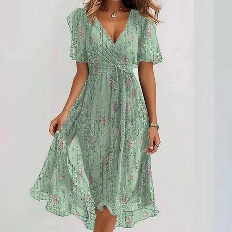 Robe Midi Fleurie Femme à Col V