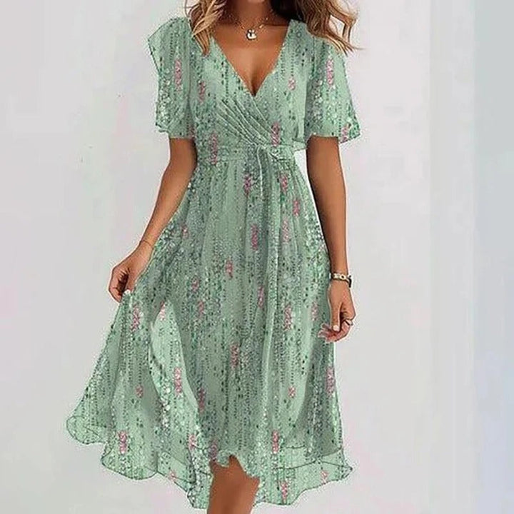 Robe Midi Fleurie Femme à Col V