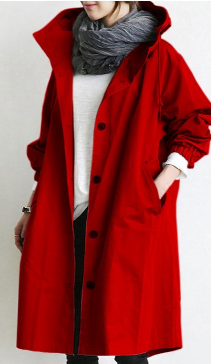 Trench-coat femme long à capuche et fermeture boutonnée