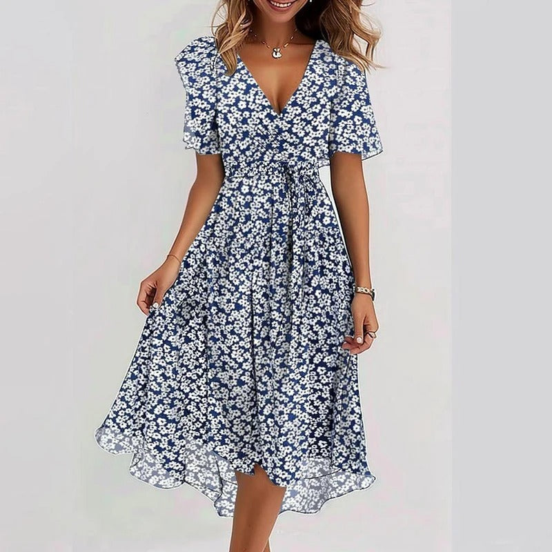 Robe Midi Fleurie Femme à Col V