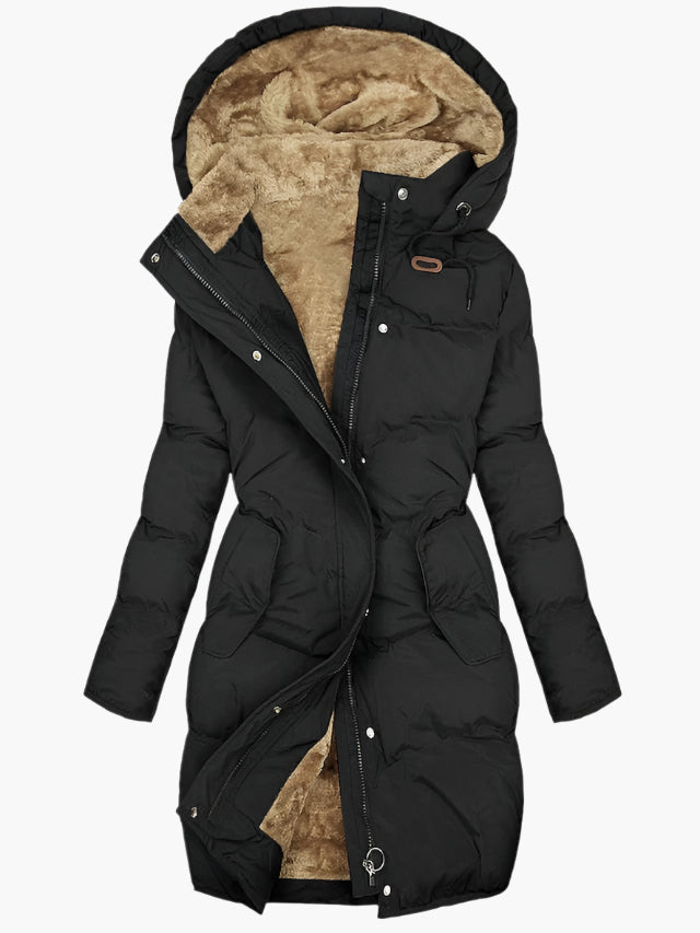 Abrigo largo acolchado de invierno con capucha para mujer