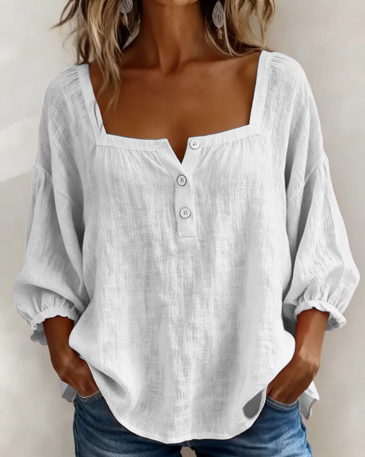 Blusa donna con scollo quadrato e maniche a sbuffo