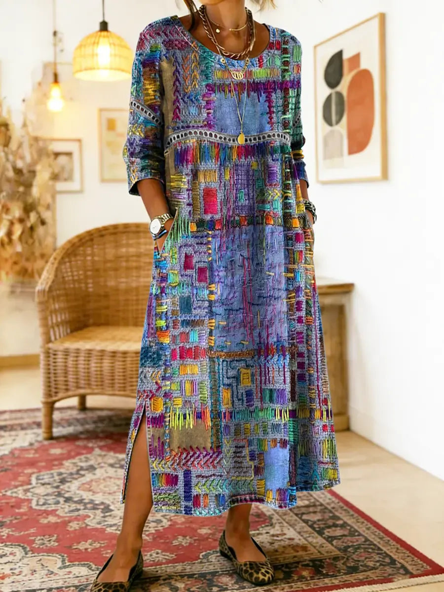 Robe imprimée patchwork ethnique femme