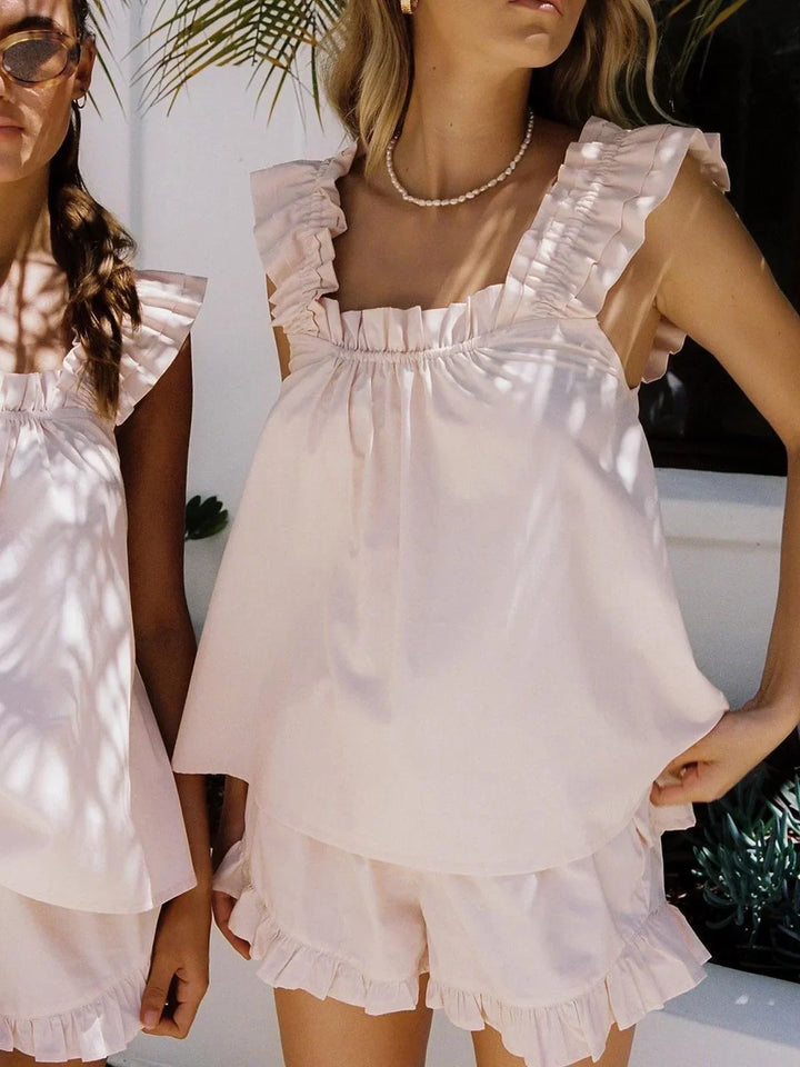 Completo donna top con volant e short estivi