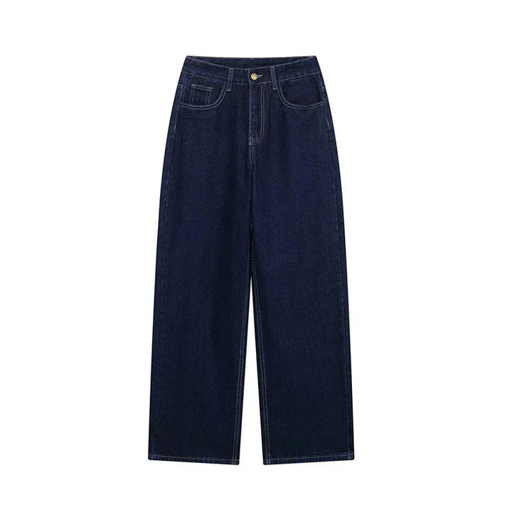 Komplet s páskovanou bundou a širokými džínami z denimu pro ženy