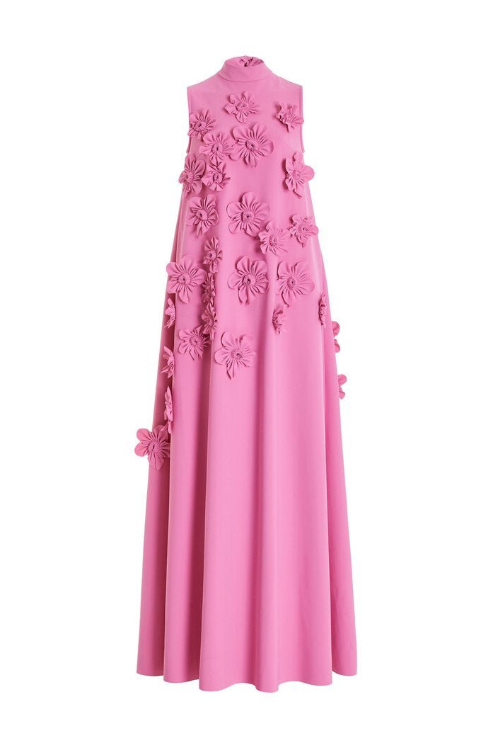 Abito lungo elegante da donna con fiori 3D
