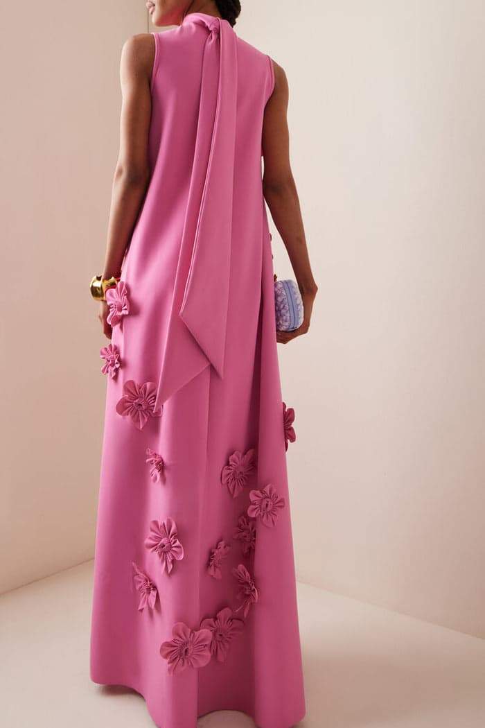 Abito lungo elegante da donna con fiori 3D