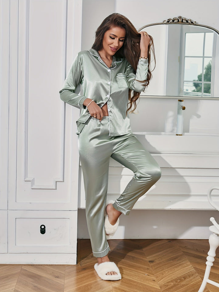 Ensemble Pyjama Élégant pour Femme avec Chemise Boutonnée et Pantalon