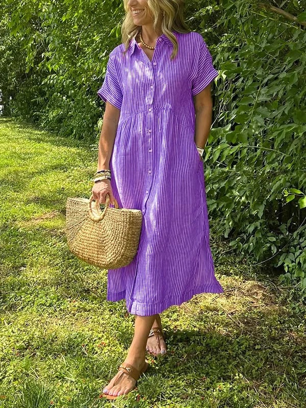 Vestido midi a rayas con botones para mujer