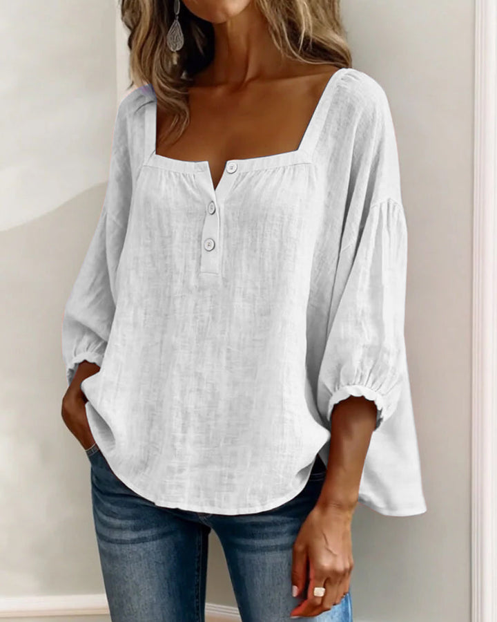 Blusa donna con scollo quadrato e maniche a sbuffo