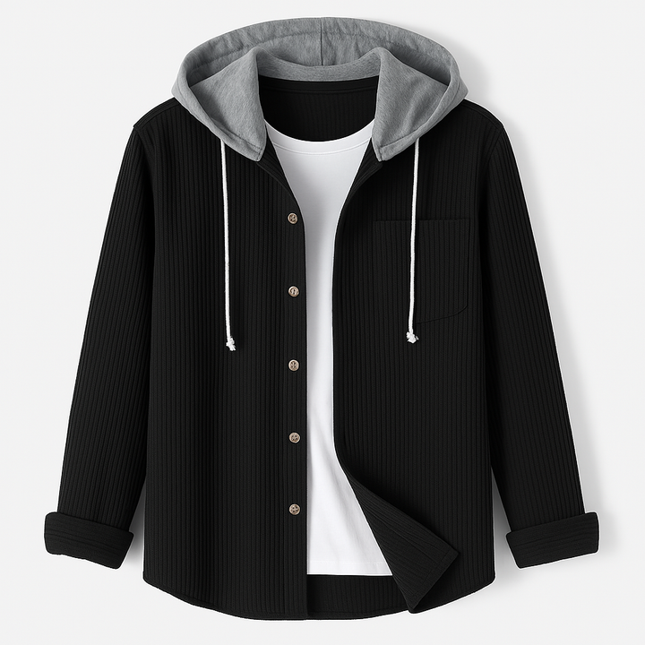 Pullover con cappuccio e bottoni in maglia a coste da donna