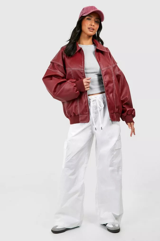 Blouson Bomber Oversized Rouge pour femme