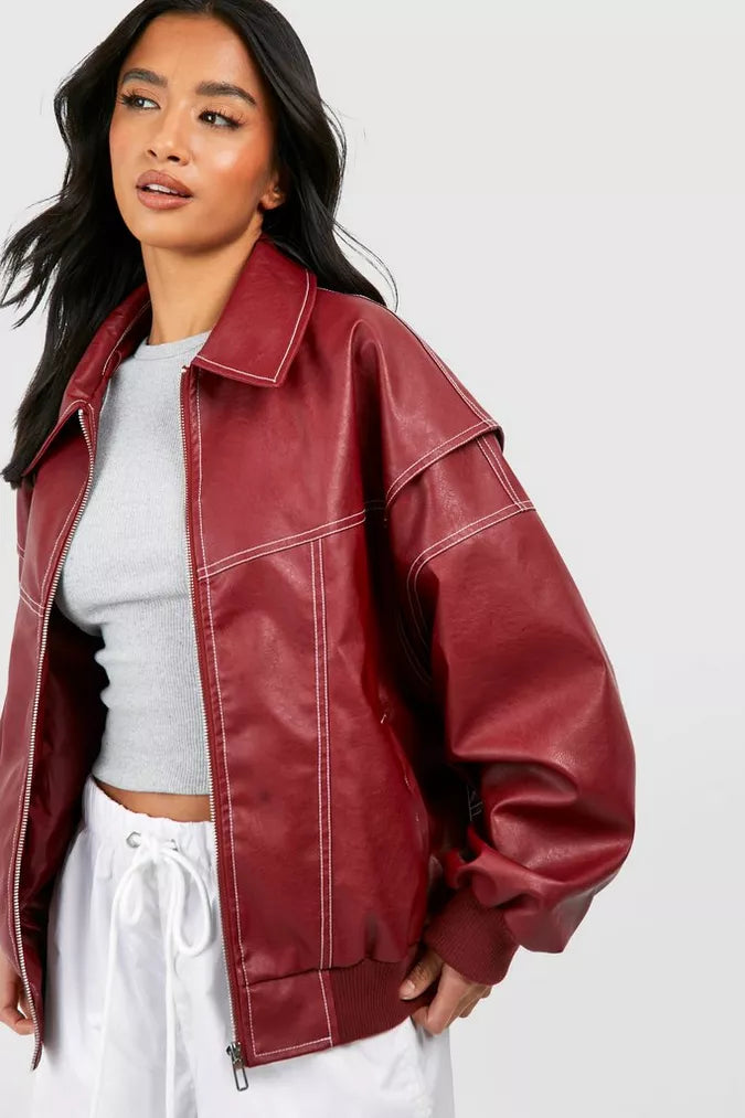 Blouson Bomber Oversized Rouge pour femme