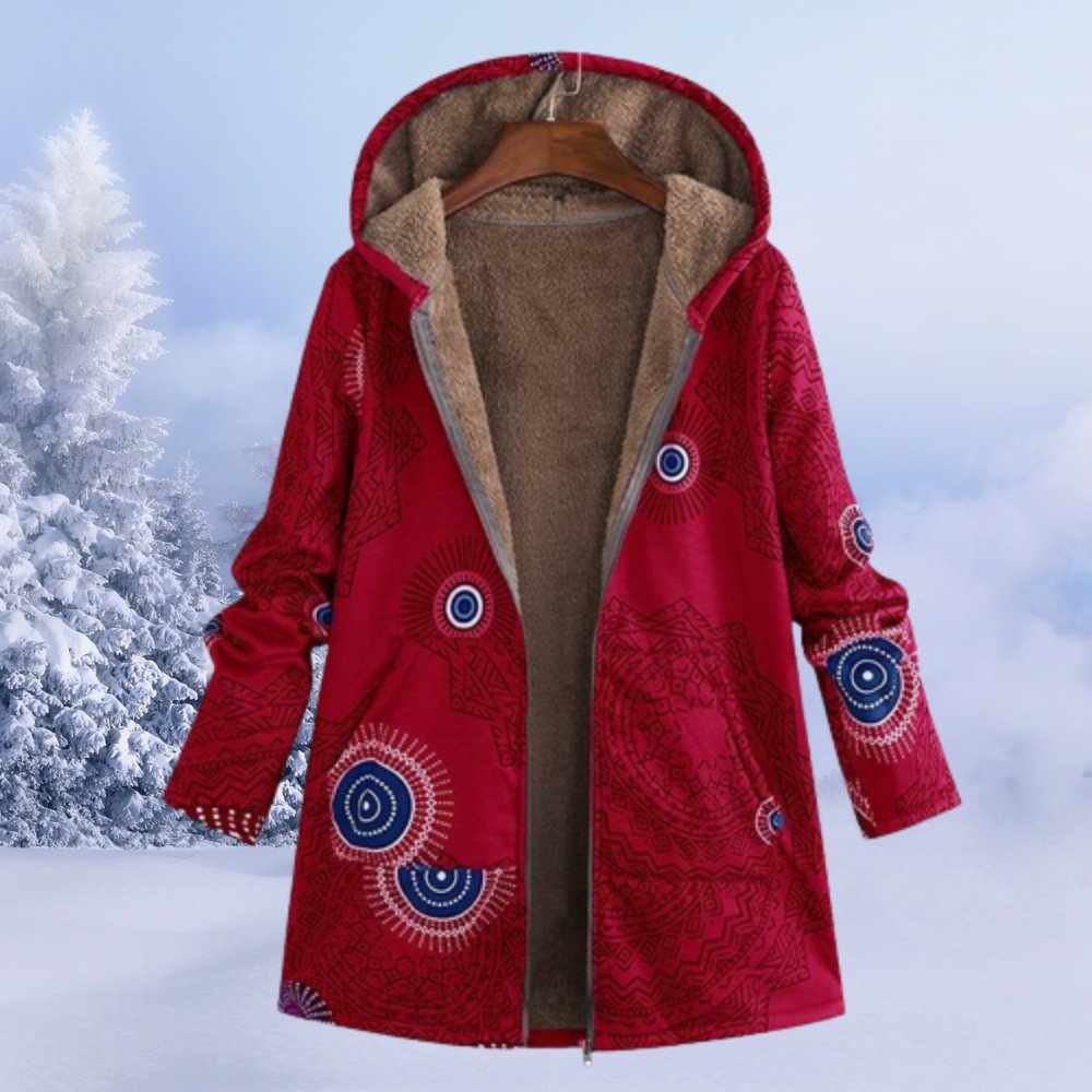 Manteau d'Hiver à Capuche en Sherpa Fleuri pour Femme