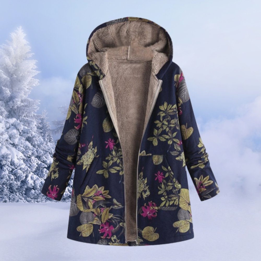 Manteau d'Hiver à Capuche en Sherpa Fleuri pour Femme