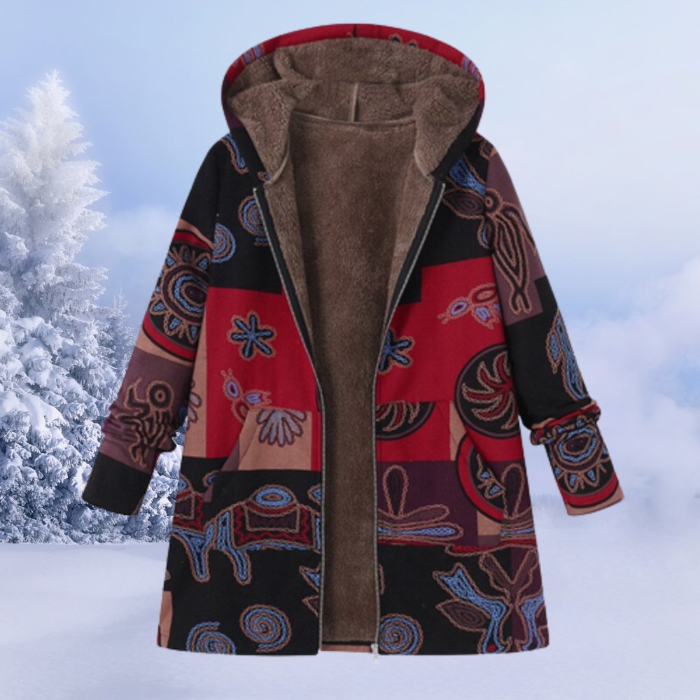Manteau d'Hiver à Capuche en Sherpa Fleuri pour Femme