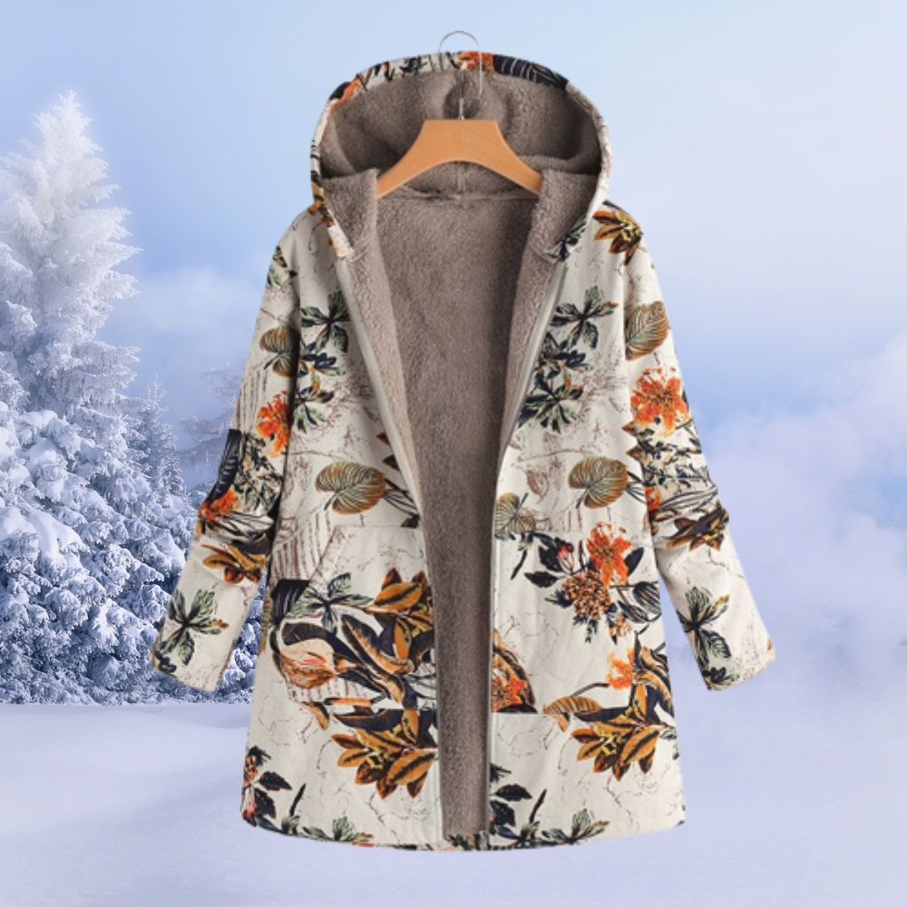 Manteau d'Hiver à Capuche en Sherpa Fleuri pour Femme